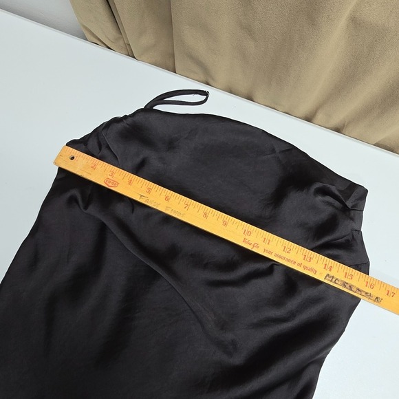 Zara Slip Dress Womens‎ Medium Black Satin Mini Drape Neck Tie Sides Night Out - Picture 10 of 13